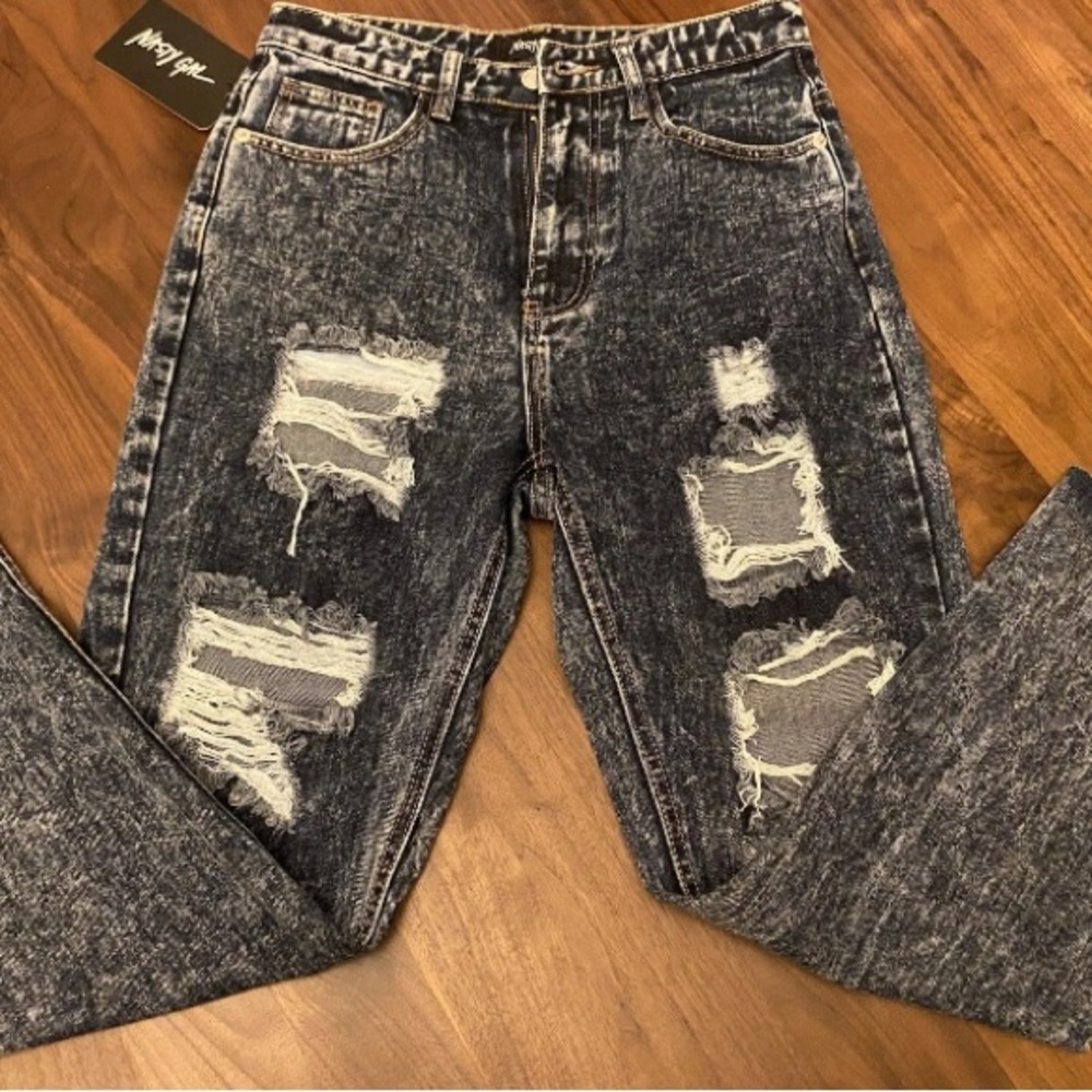 Nasty Gal Acid Wash Distressed Jeans in Black and White